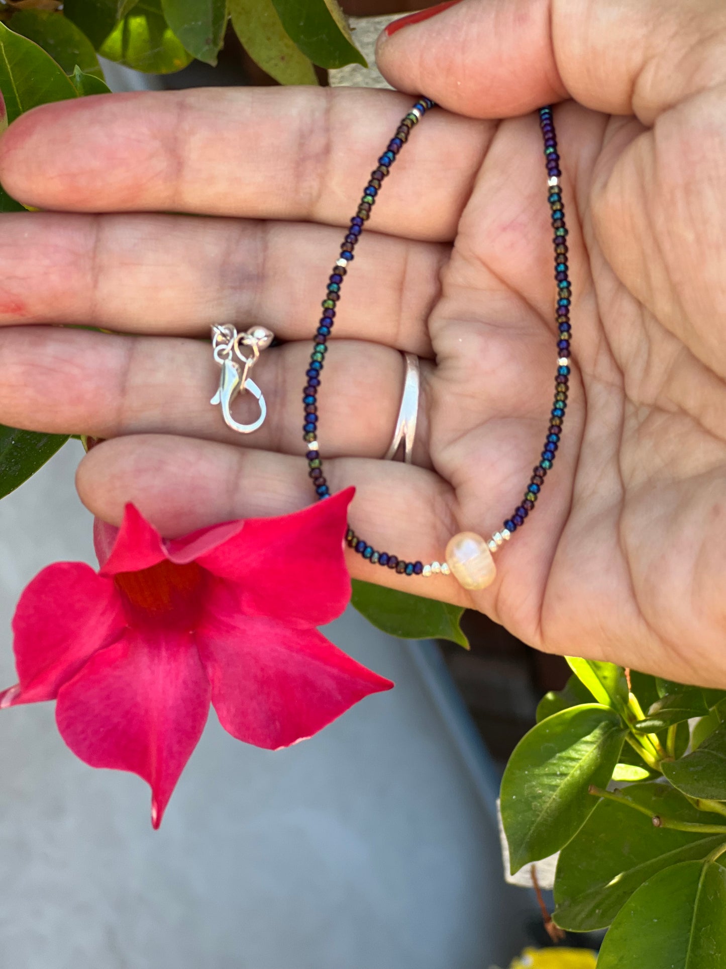 Freshwater Pearl Seed Beds .925 Silver Necklace nickel free