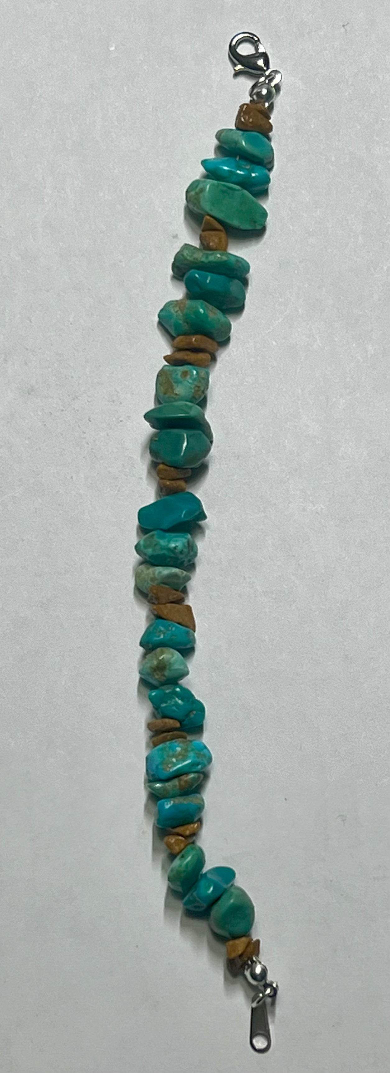Red Jasper, Turquoise Chip Bracelet 7 1/2in Silver Plated