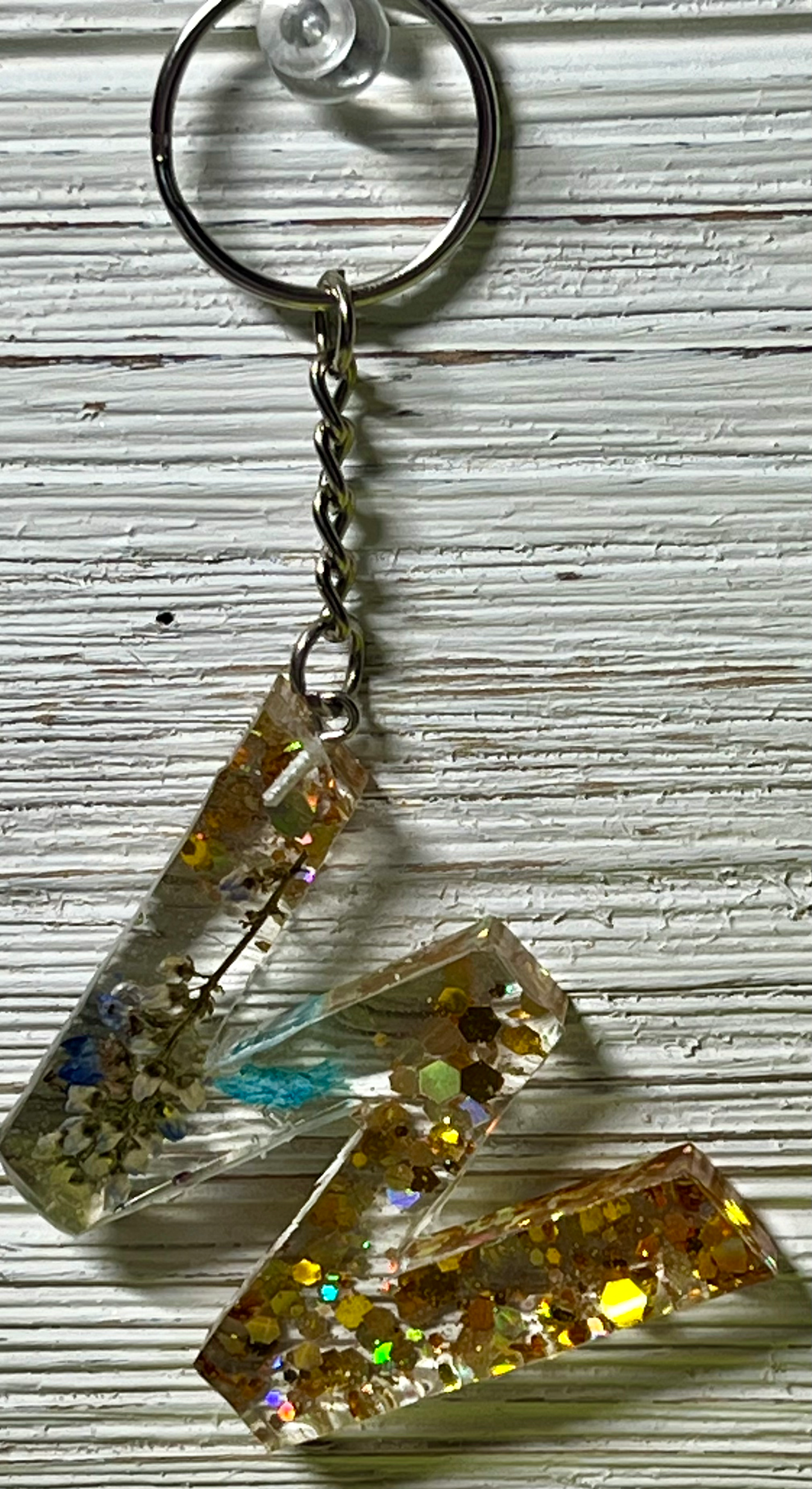 Letter Keychain Resin Handmade 1 1/2 in tall