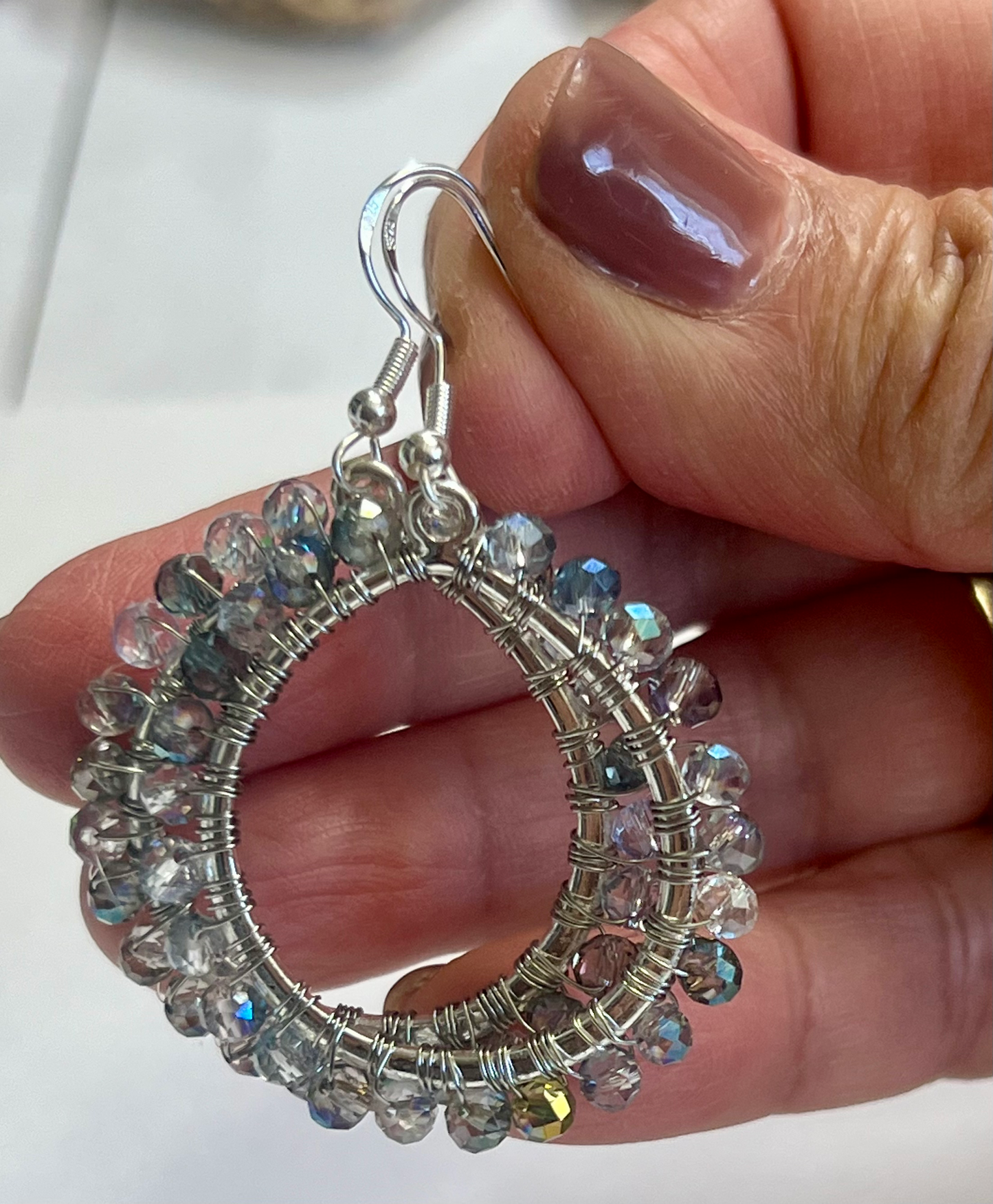 Silver Plated Crystal Bead Handmade earrings 2 1/2in Long