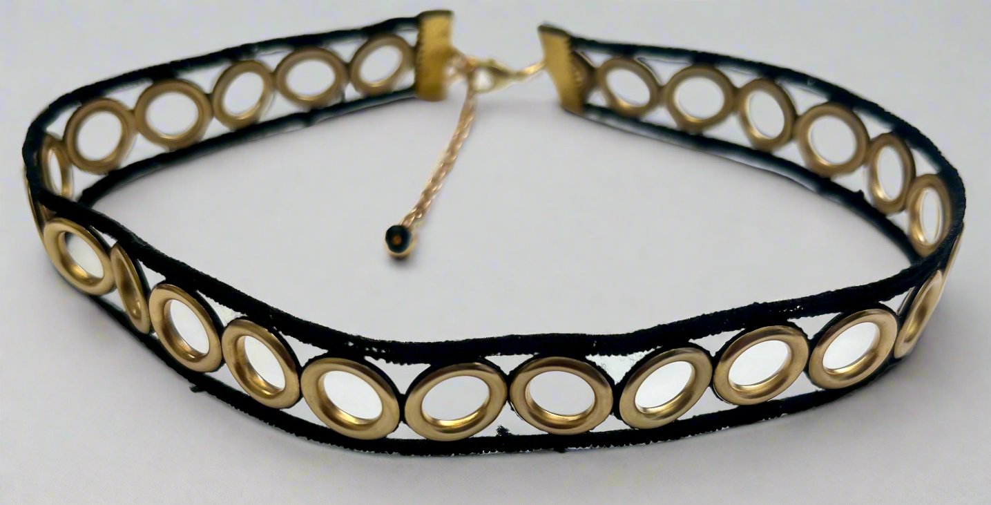 Handmade 16" Black Gold Plated Circle Choker
