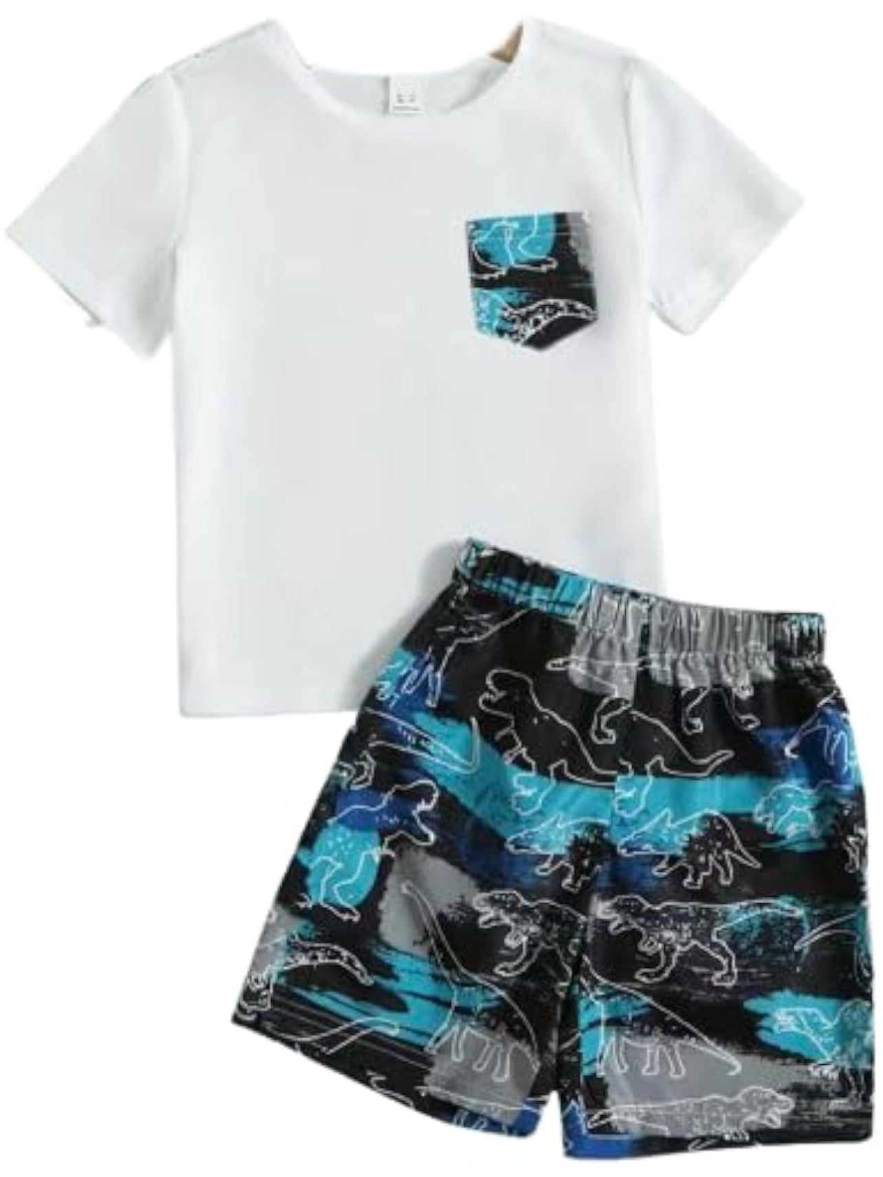 2 pc Colorful Boys Dinosaur Print Shorts and crew Neck T-shirt