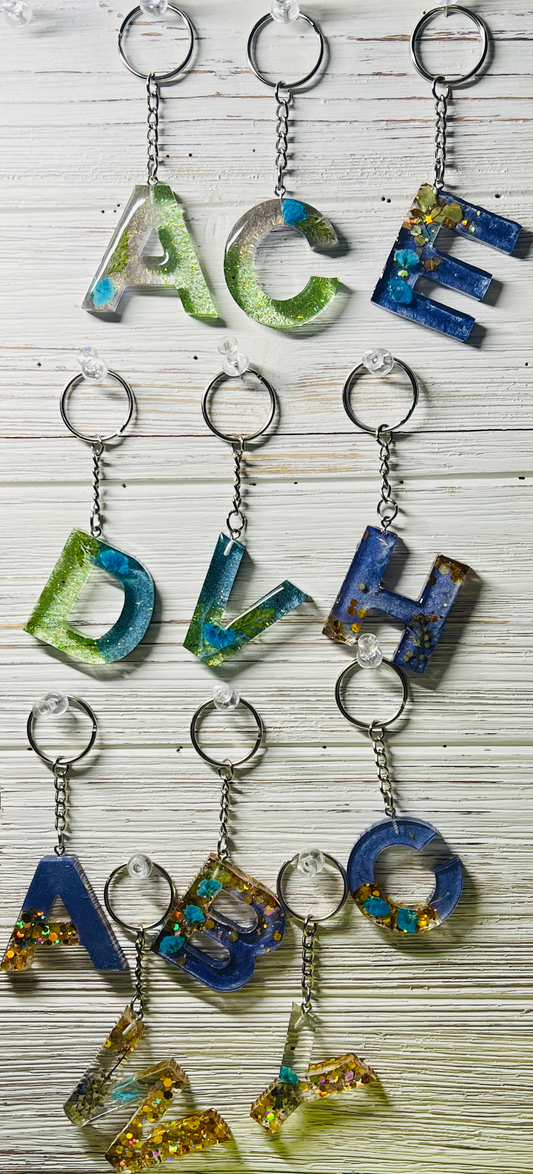 Letter Keychain Resin Handmade 1 1/2 in tall