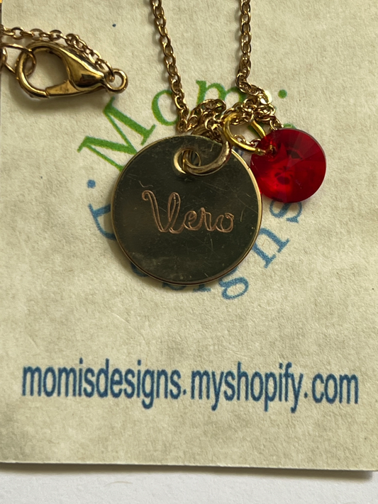 Gold Plated Personalized with Name and Birthstone Necklace 18 in