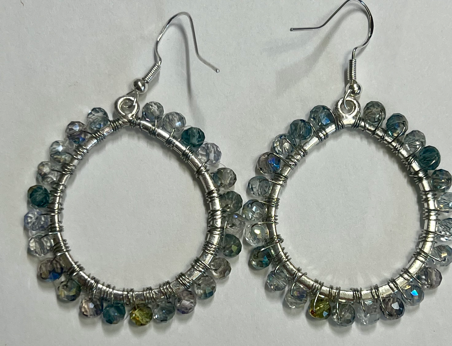 Silver Plated  Crystal Bead Handmade earrings 2 1/2in Long