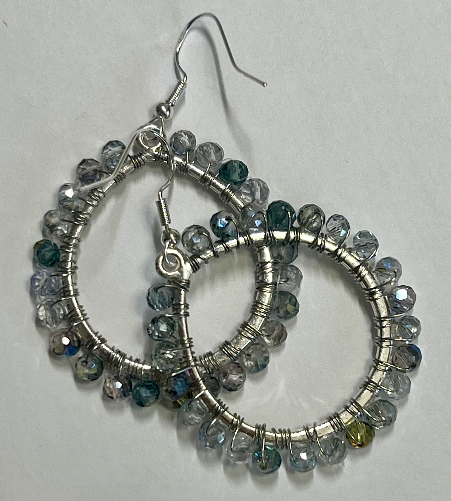 Silver Plated  Crystal Bead Handmade earrings 2 1/2in Long