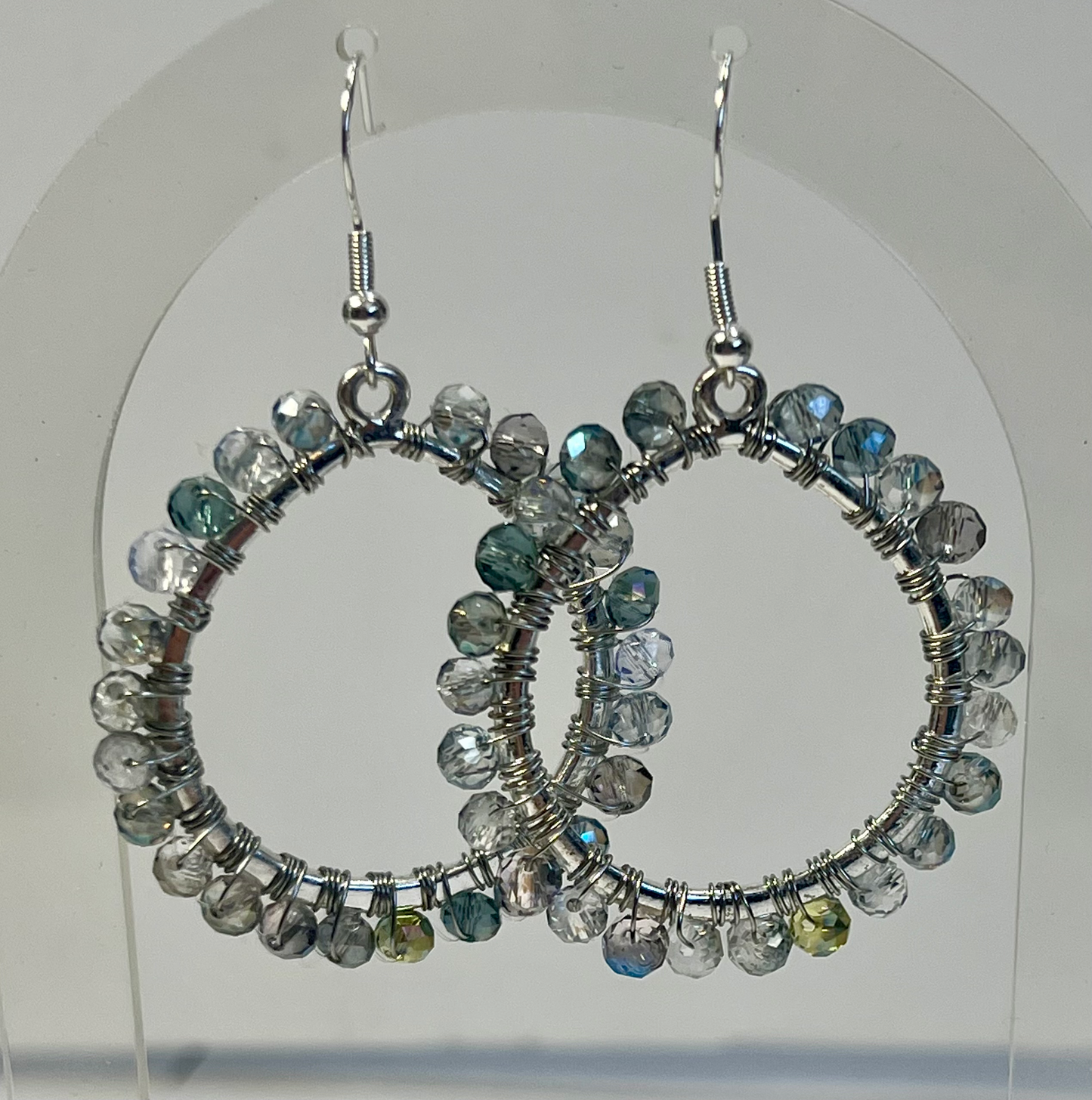 Silver Plated  Crystal Bead Handmade earrings 2 1/2in Long