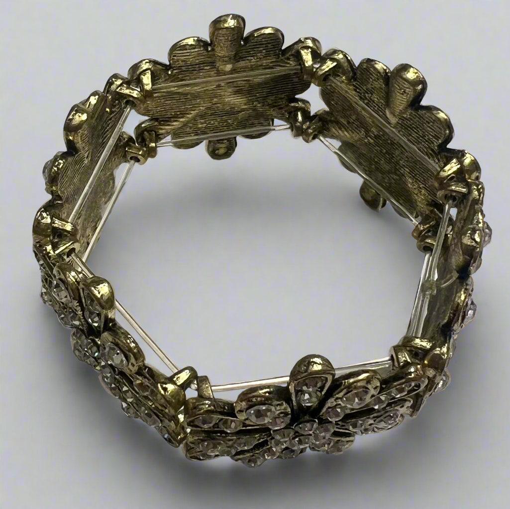 Antique Gold CZ Clear Glass Bracelet 7-8in