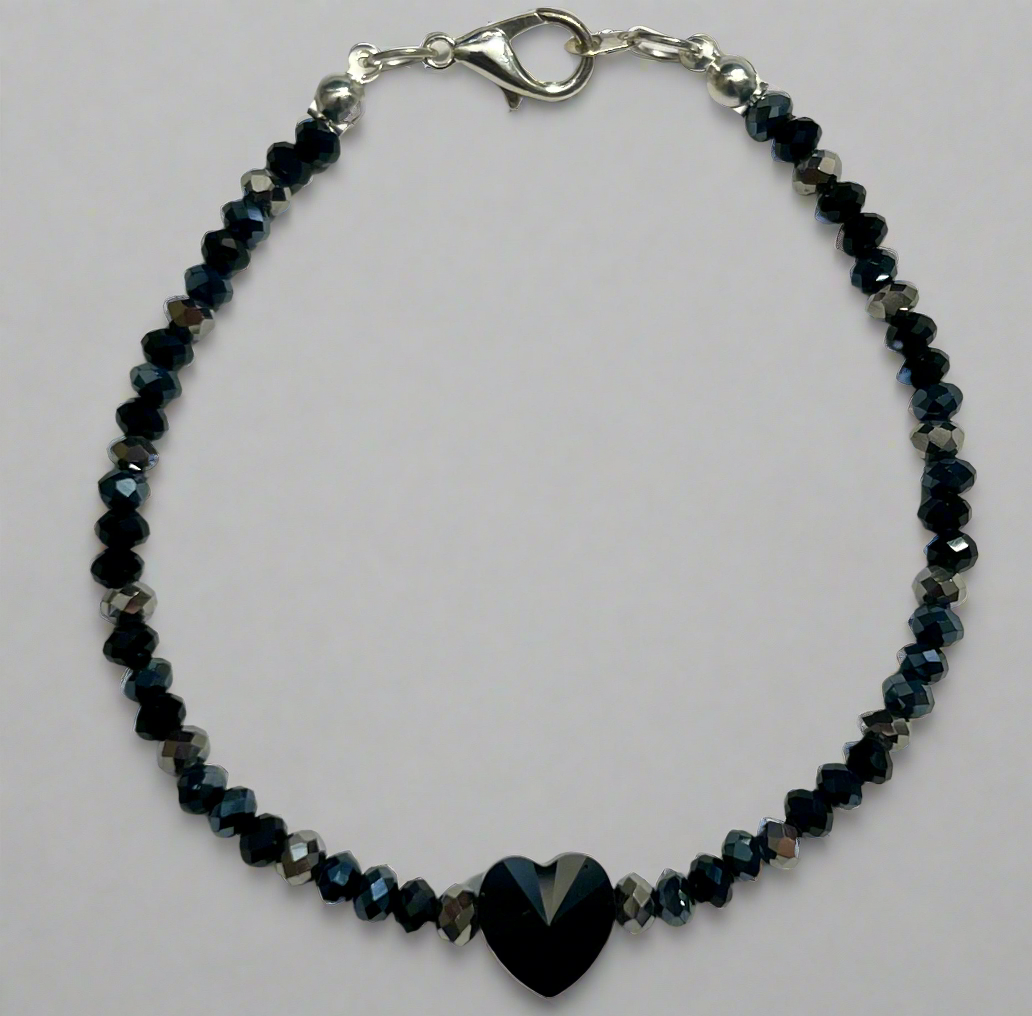 Glass Beads Silver 7in SWA Heart